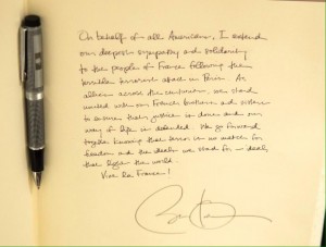Obama, livre de condoléances, ambassade de France - Washington